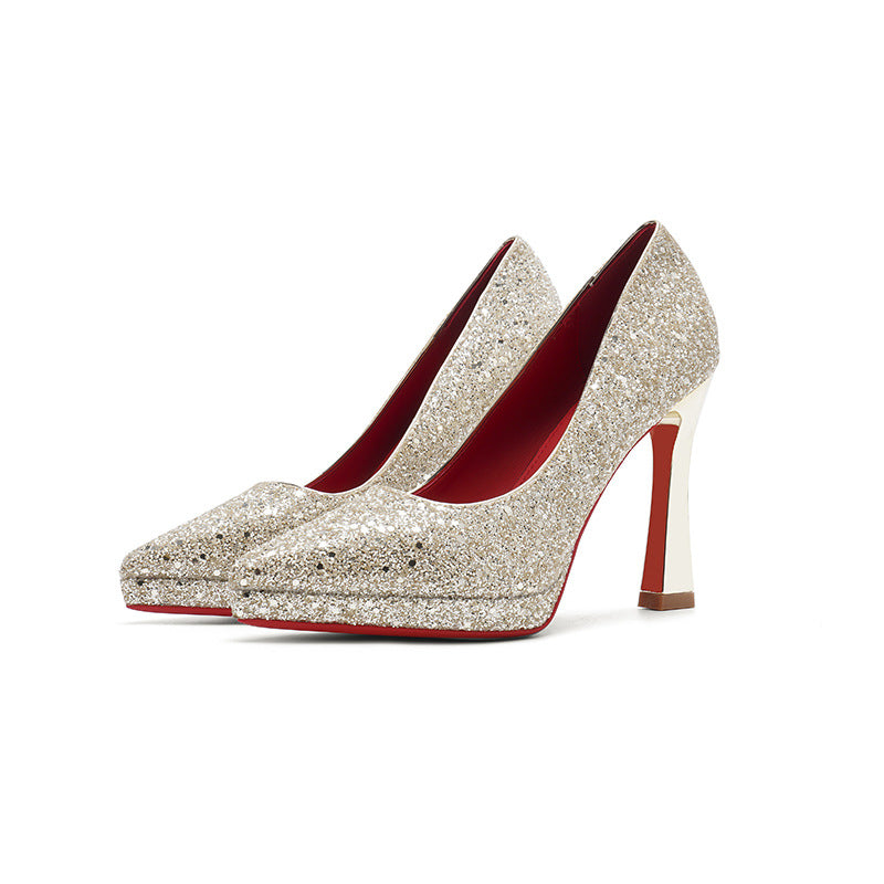 Eiria Luxury Pointed-Toe Sequin Stiletto Heels – Bridesmaid & Bridal Platform Shoes