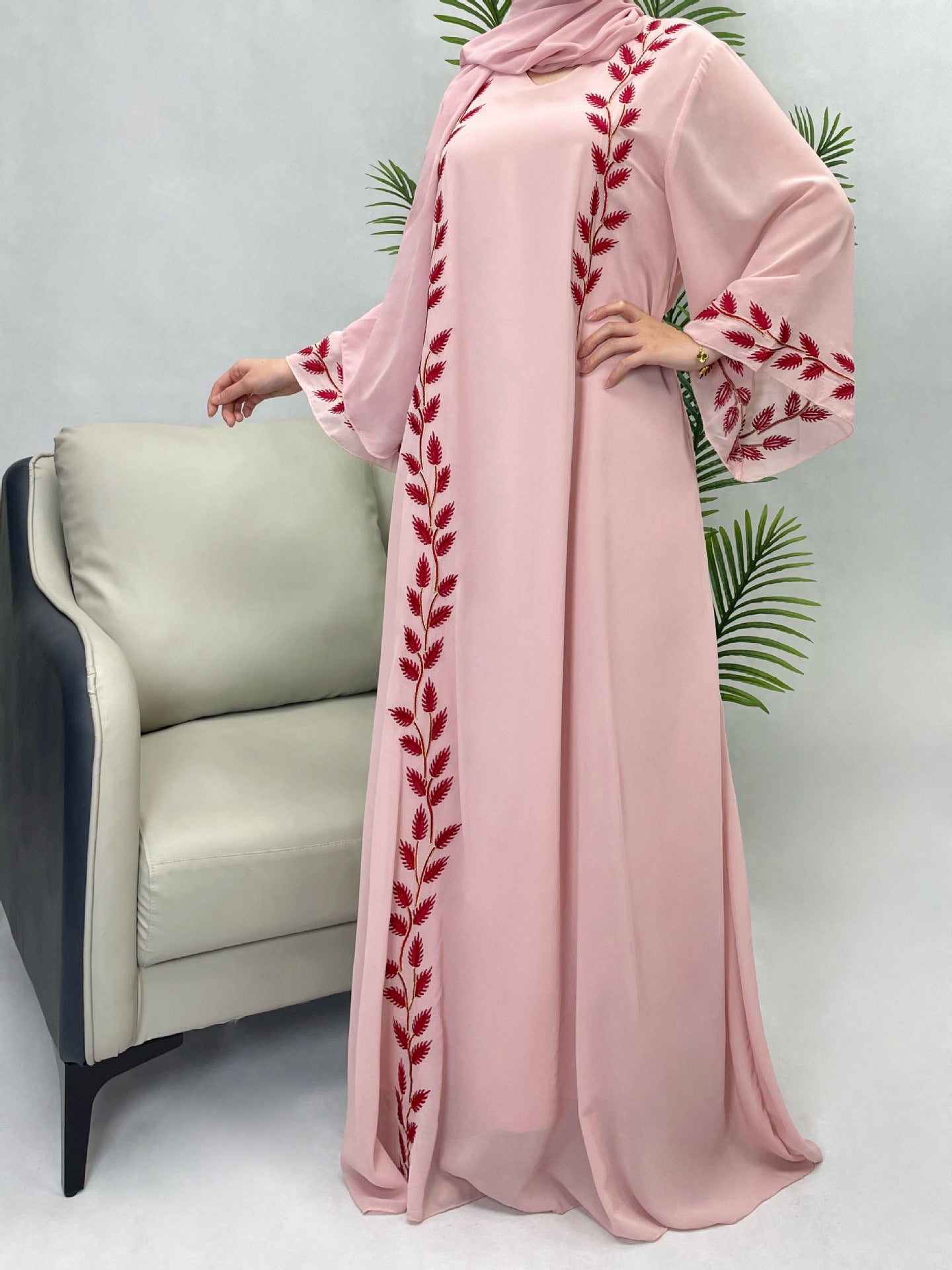 Iris Embroidered Chiffon Long Dress — Middle Eastern Elegant Style