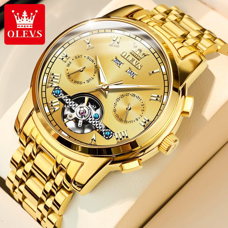 Oupink Skeleton Automatic Men’s Watch – Multifunction Moon Phase 30M Waterproof