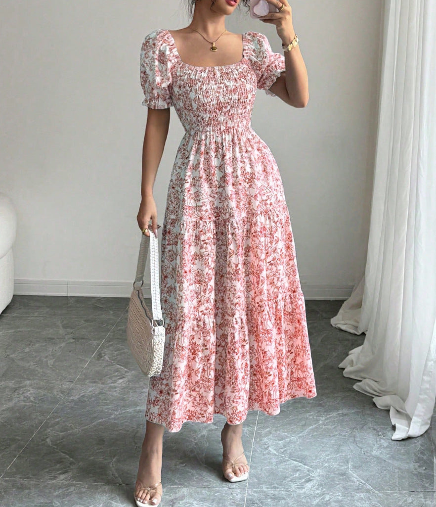 Gaia Elegant Printed Full-Skirt Dress