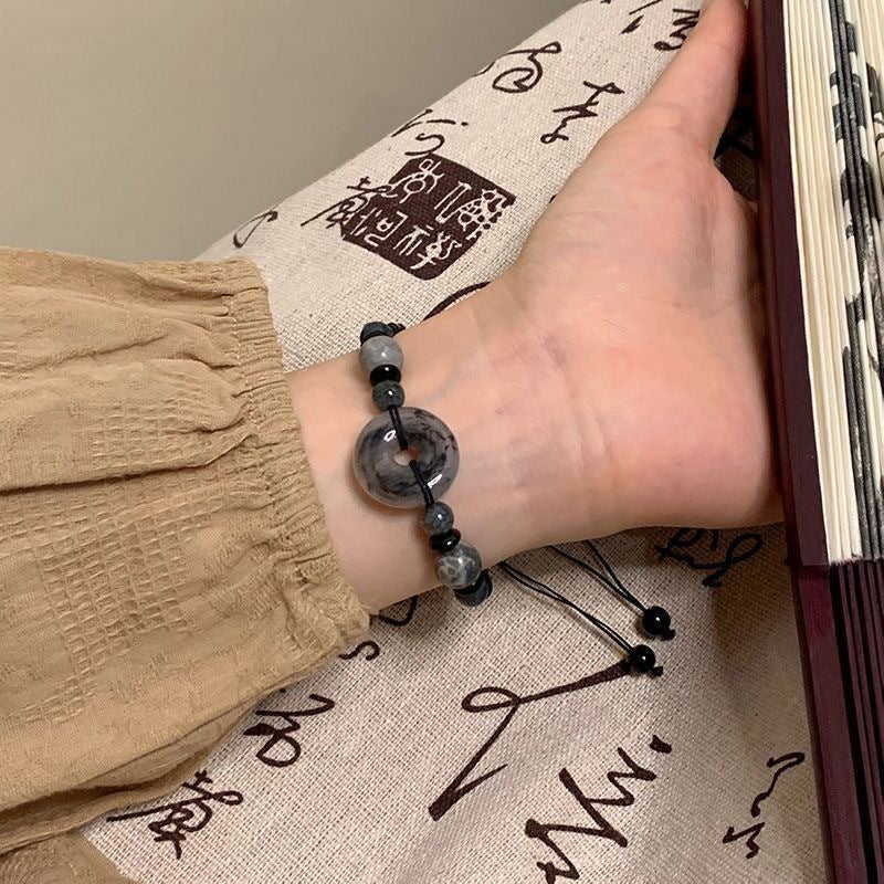 Juba Noir Beaded Bracelet- Woven Safety Clasp Hand Rope