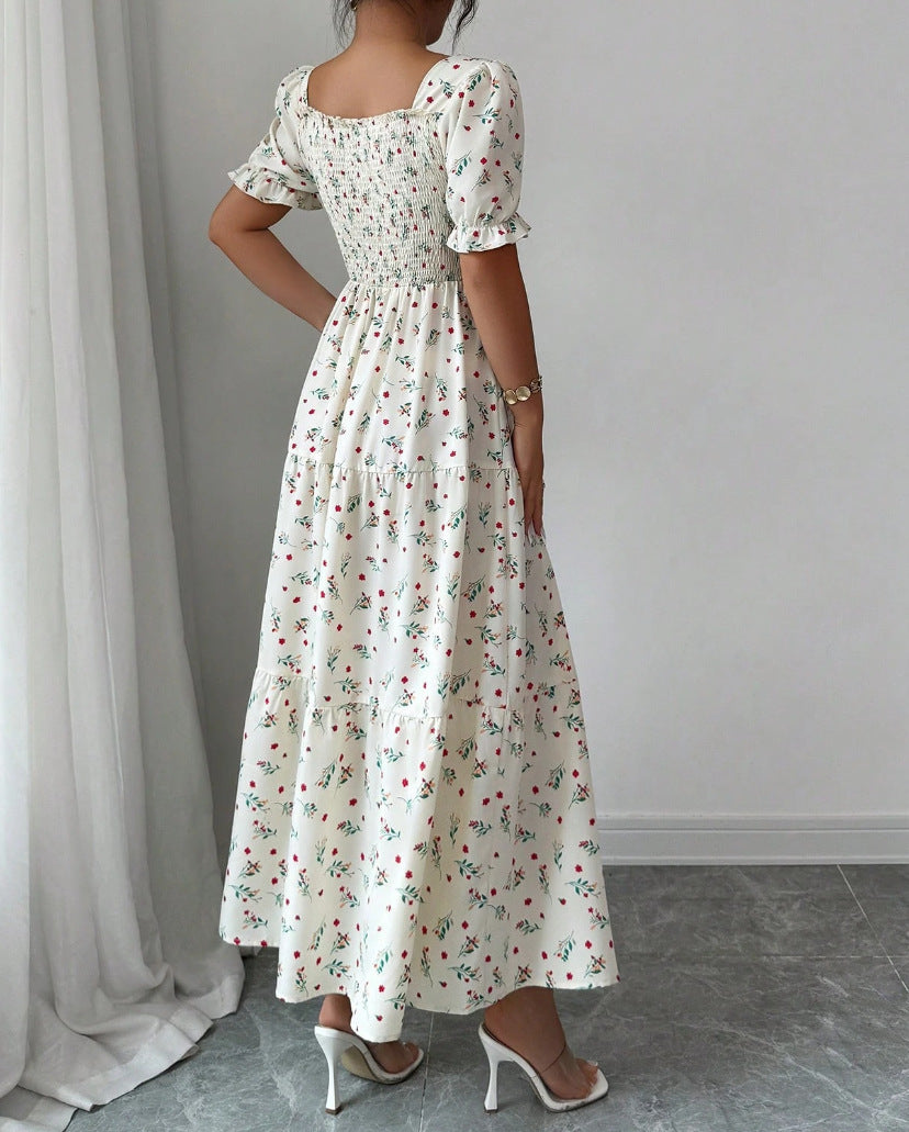 Gaia Elegant Printed Full-Skirt Dress