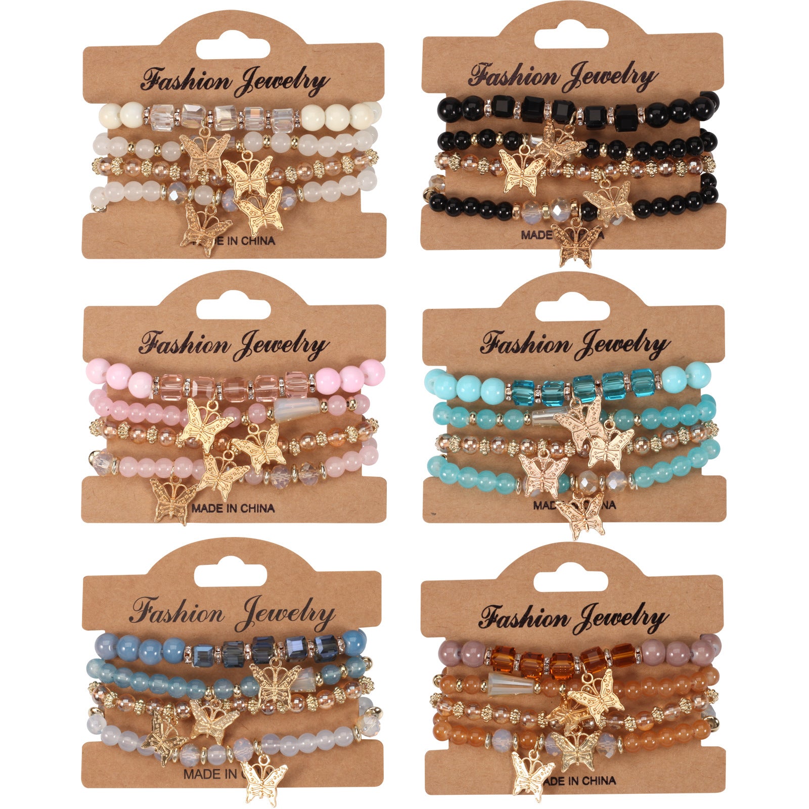 Proserpina Bohemian Multi-Layer Butterfly Bracelet Set (4-Pack)
