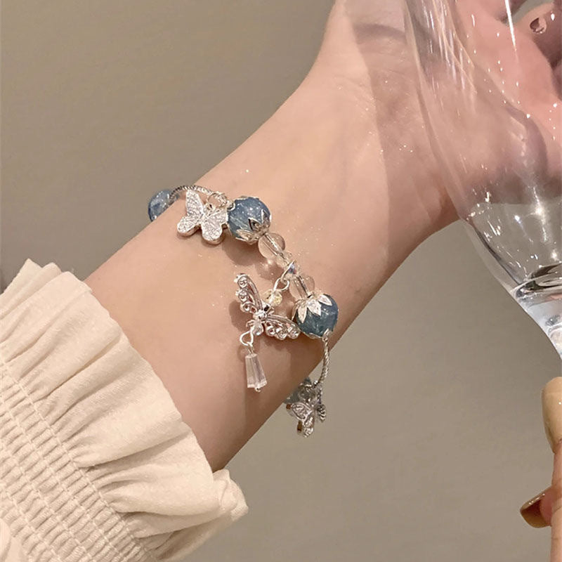 Ethereal Butterfly & Crystal Bead Bracelet – Elegant Women’s Jewelry Gift