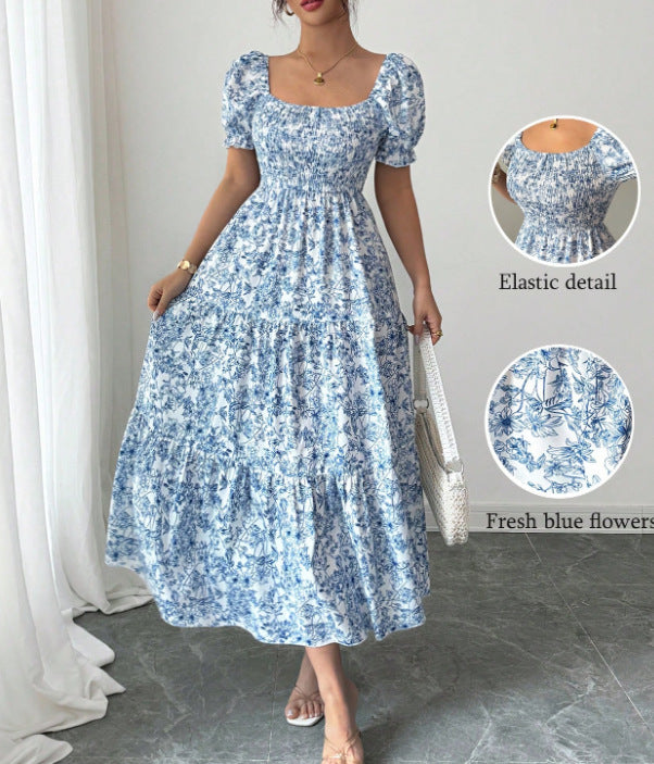 Gaia Elegant Printed Full-Skirt Dress