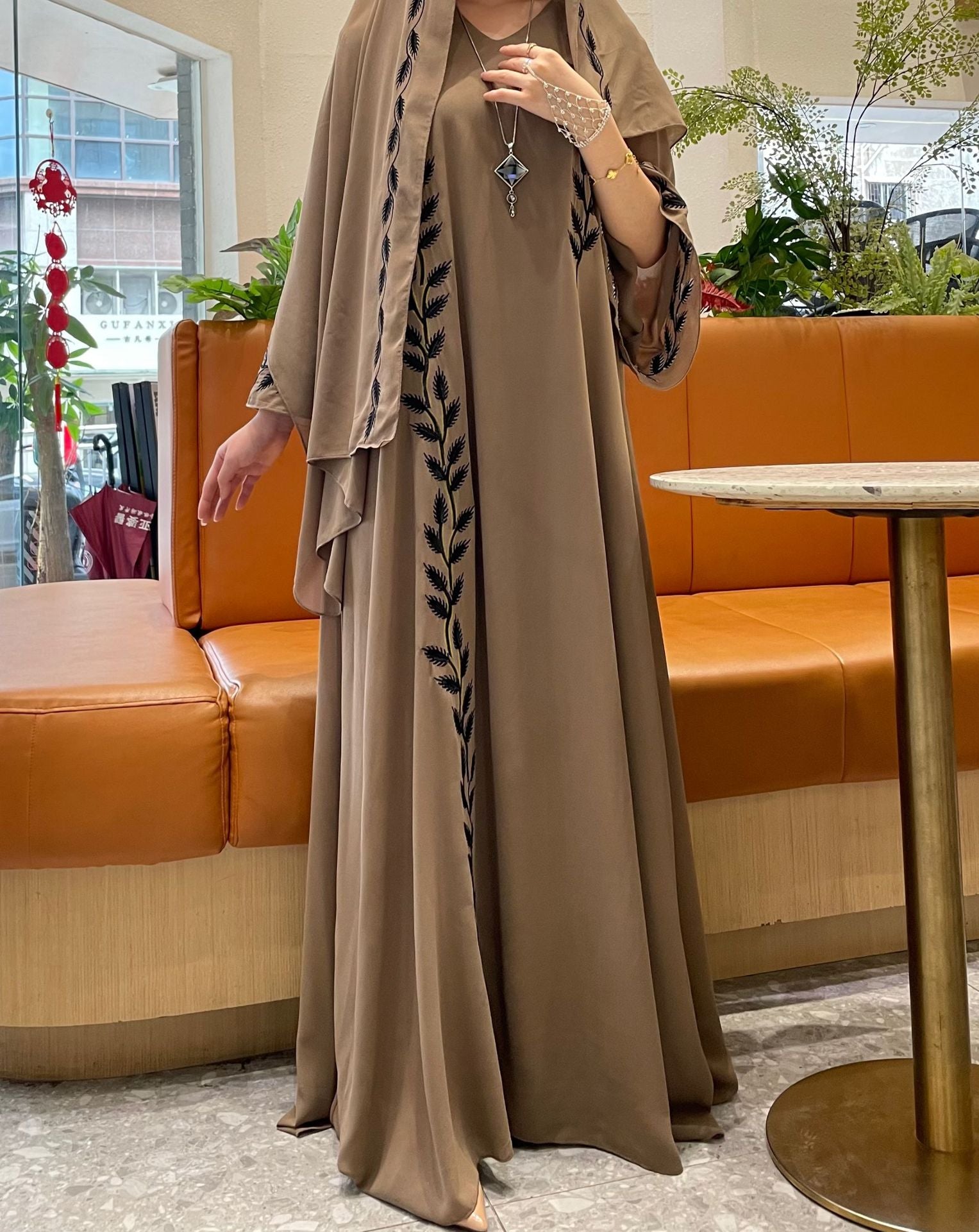 Iris Embroidered Chiffon Long Dress — Middle Eastern Elegant Style