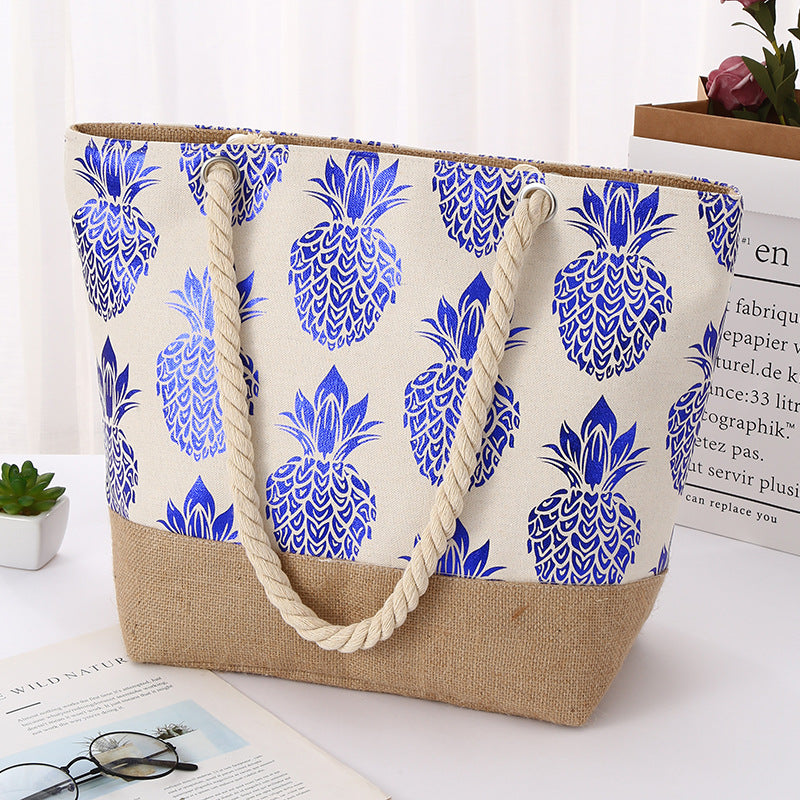 Minerva Pineapple Print Cotton Shoulder Bag – Korean Trendy Travel Tote