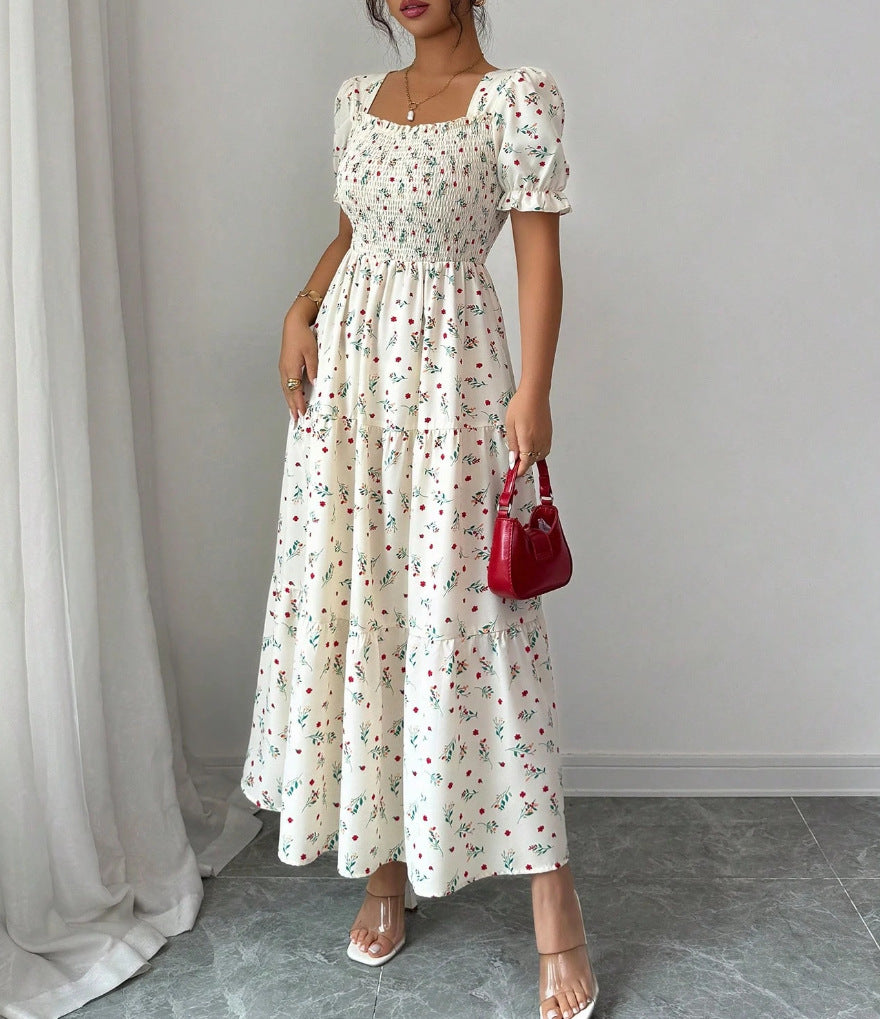 Gaia Elegant Printed Full-Skirt Dress