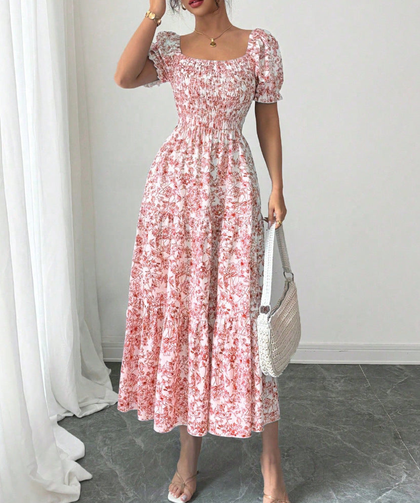 Gaia Elegant Printed Full-Skirt Dress