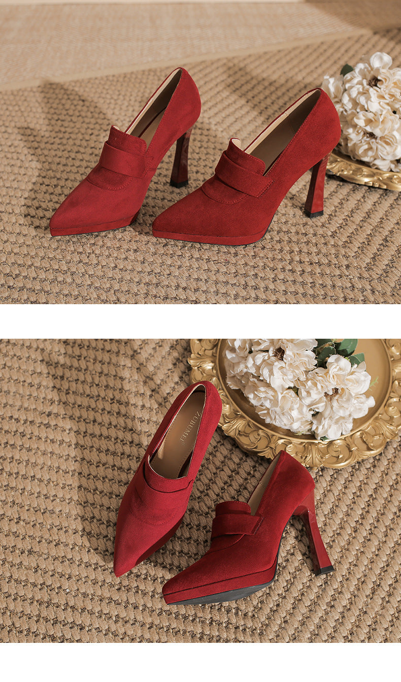 Sifia Pointed-Toe Suede Bridal Stiletto Heels (Waterproof Platform)