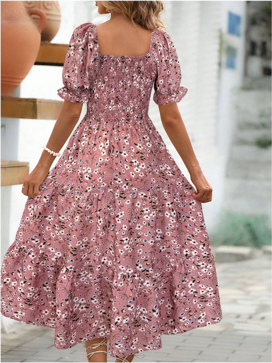 Gaia Elegant Printed Full-Skirt Dress