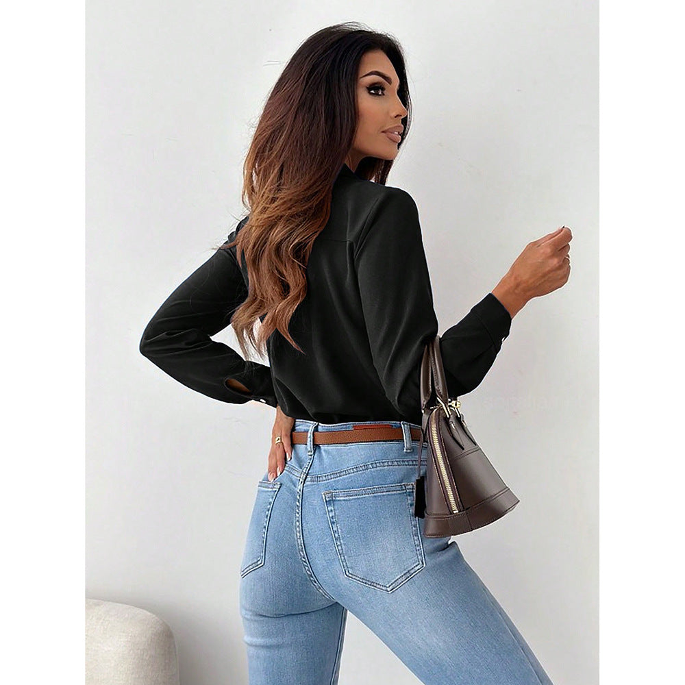 Elegant Collared Button-Down Shirt – Loose Fit Long Sleeve