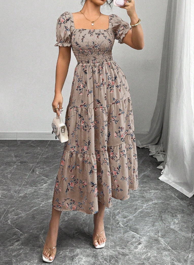 Gaia Elegant Printed Full-Skirt Dress