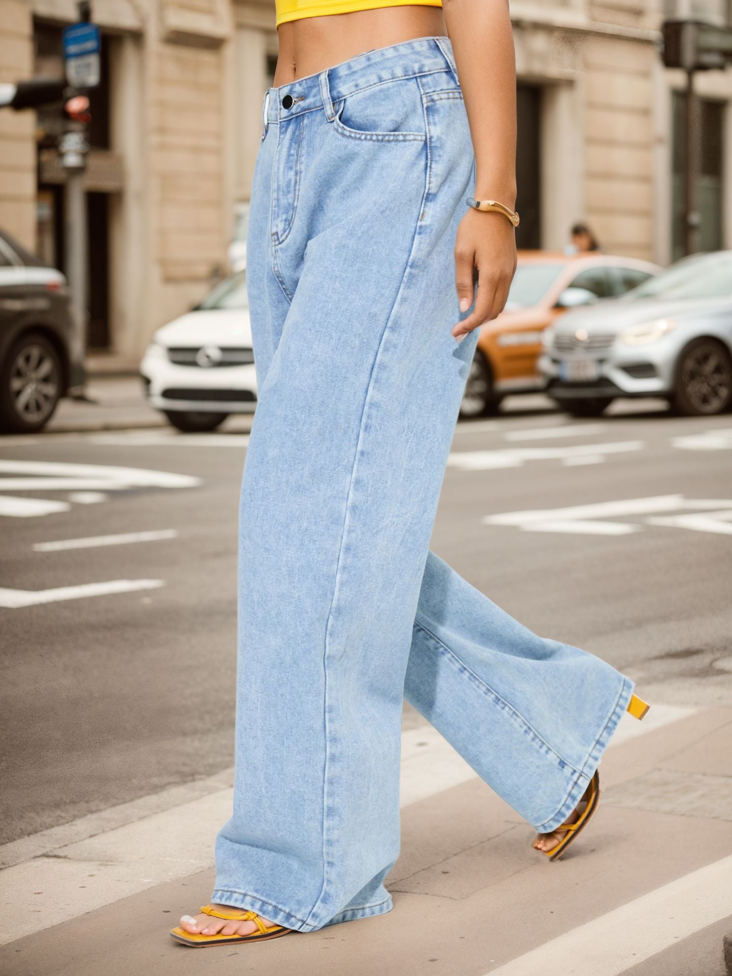Demeter Light-Wash Wide-Leg Floor-Length Jeans