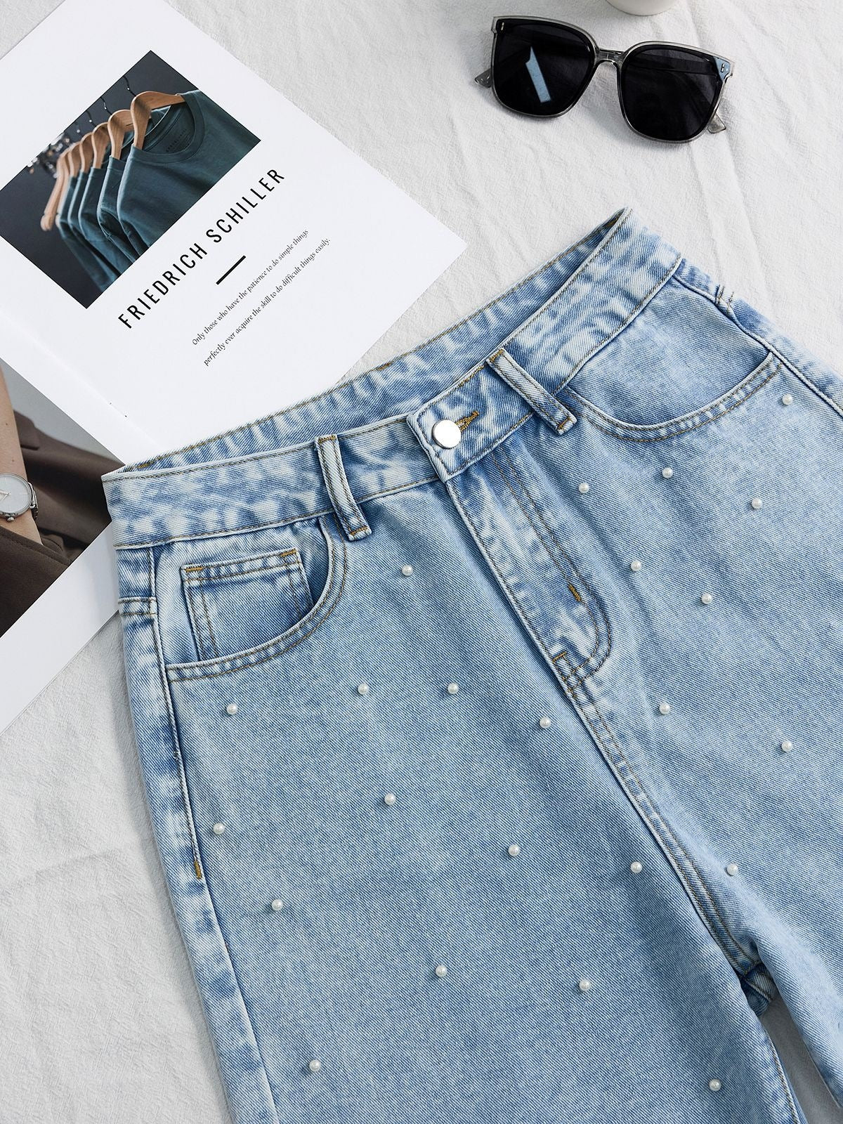 Iris Beaded Sweet Wash High-Waist Wide-Leg Jeans