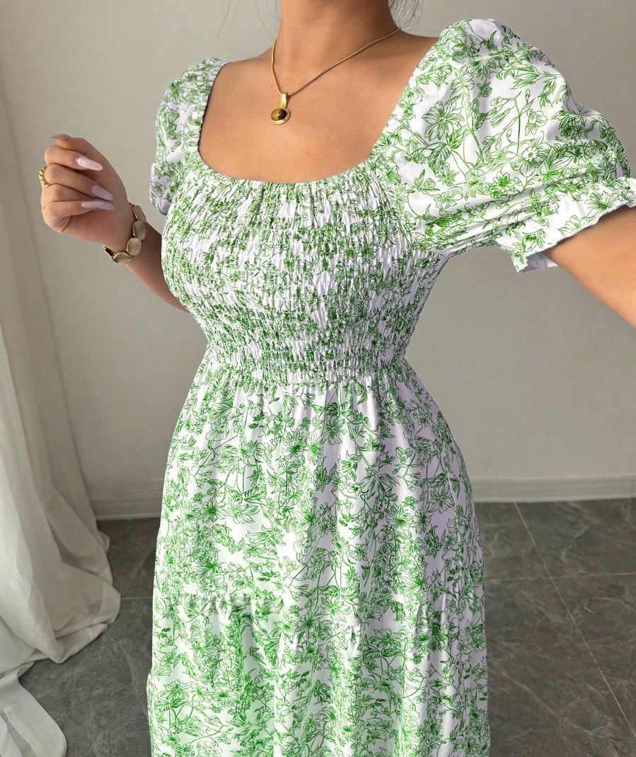 Gaia Elegant Printed Full-Skirt Dress