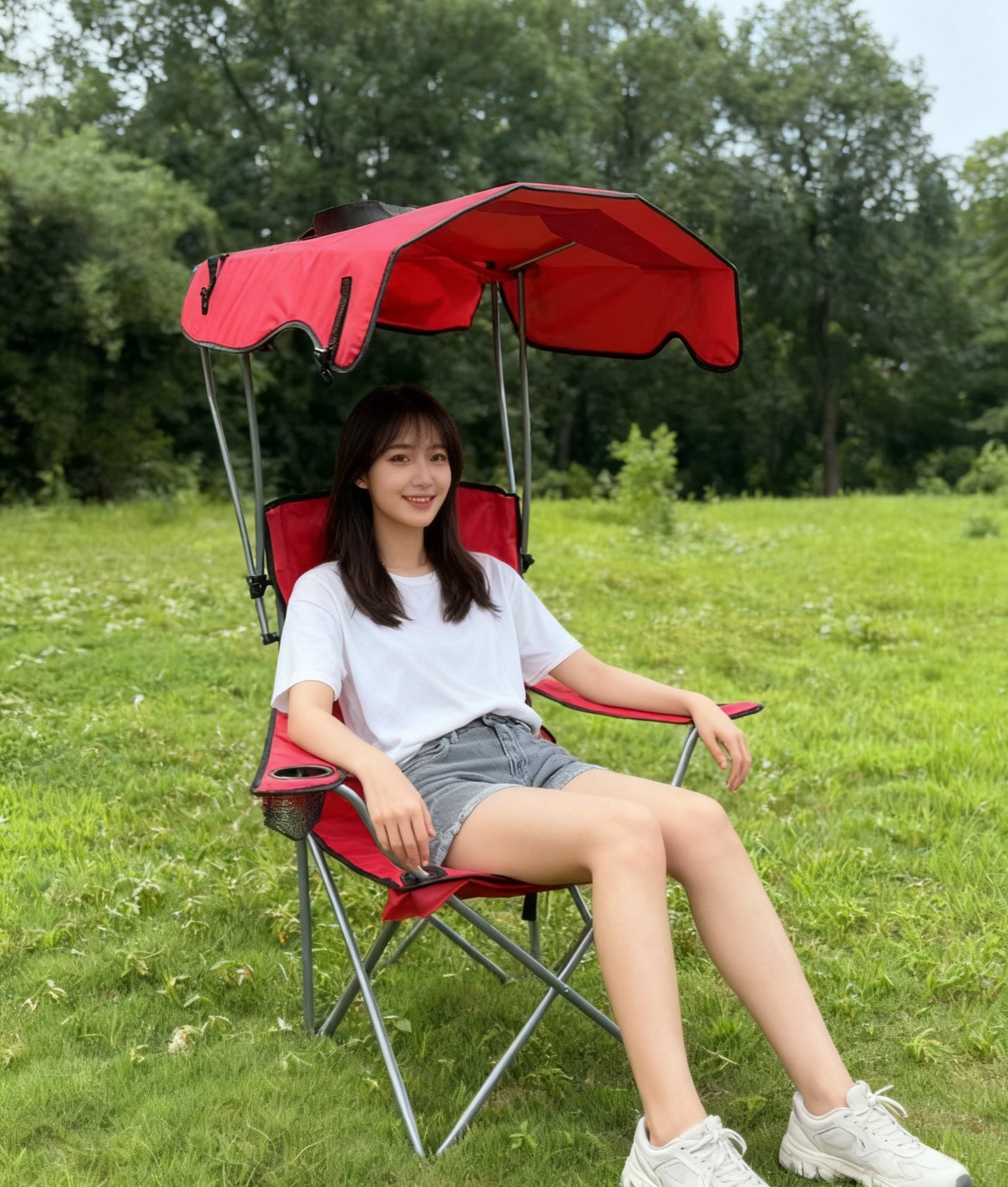 Portable Folding Fishing & Camping Chair with Sunshade – Carbon Steel Outdoor Seat