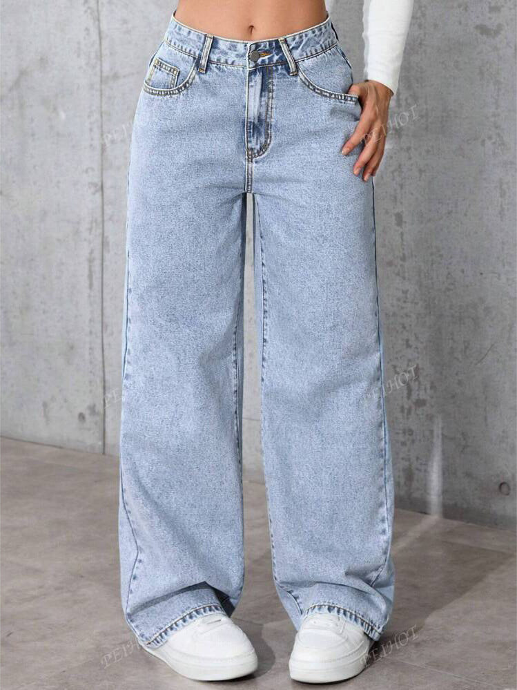 Retro High-Waist Wide-Leg Straight Jeans