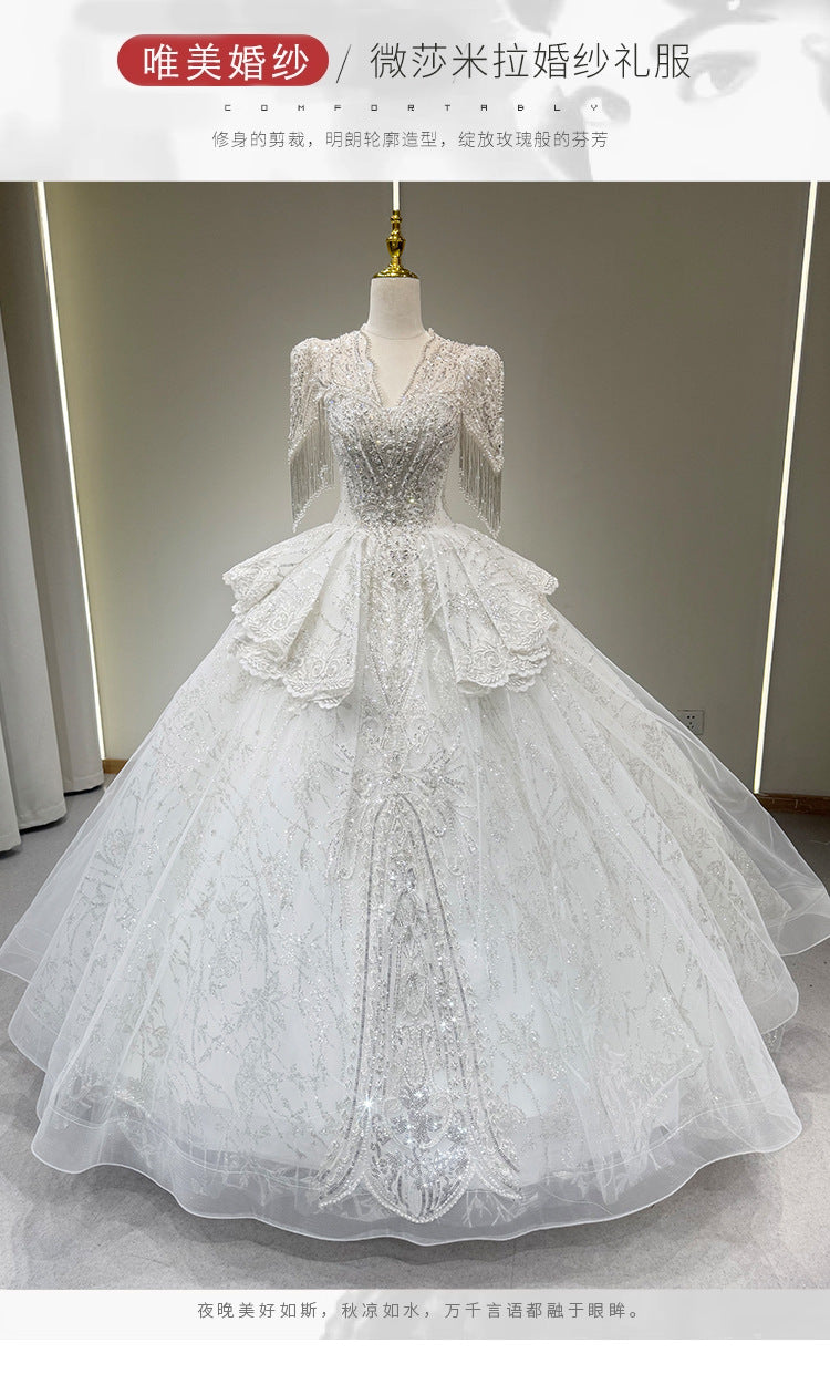 Ceres French V-Neck Bridal Wedding Gown – 2025 Elegant Lace Design