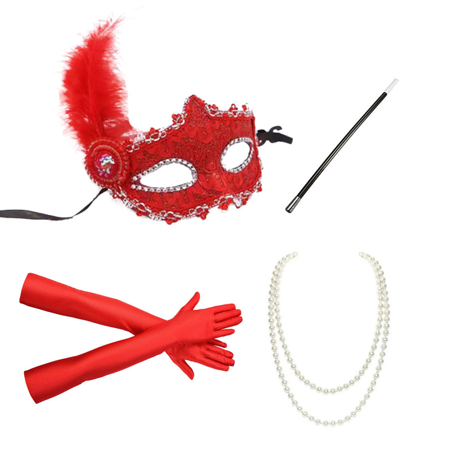 Masquerade Feather & Pearl Party Set