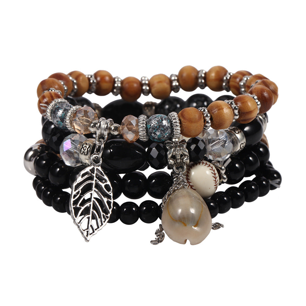 Bellona Colorful Rhombus Beaded Leaf Bracelet — Shell-Look Cracked Stone