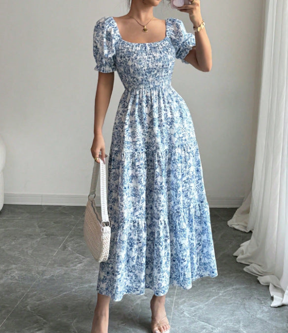 Gaia Elegant Printed Full-Skirt Dress