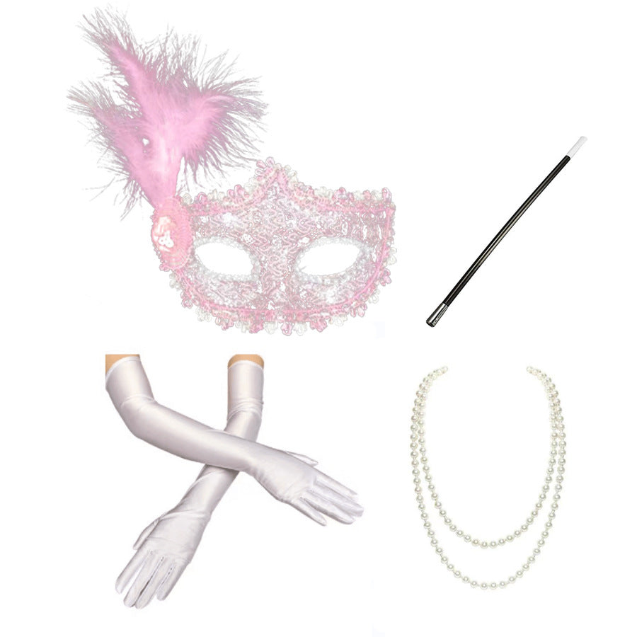 Masquerade Feather & Pearl Party Set