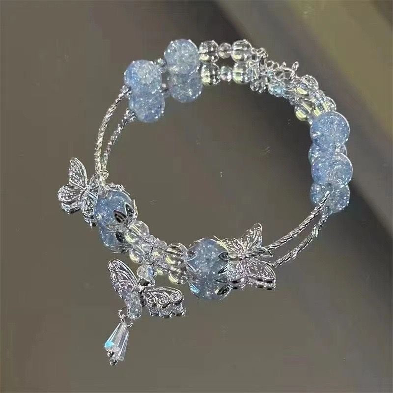 Ethereal Butterfly & Crystal Bead Bracelet – Elegant Women’s Jewelry Gift