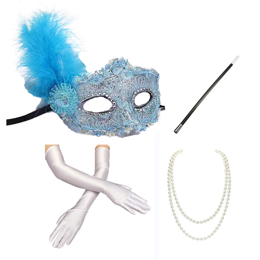 Masquerade Feather & Pearl Party Set