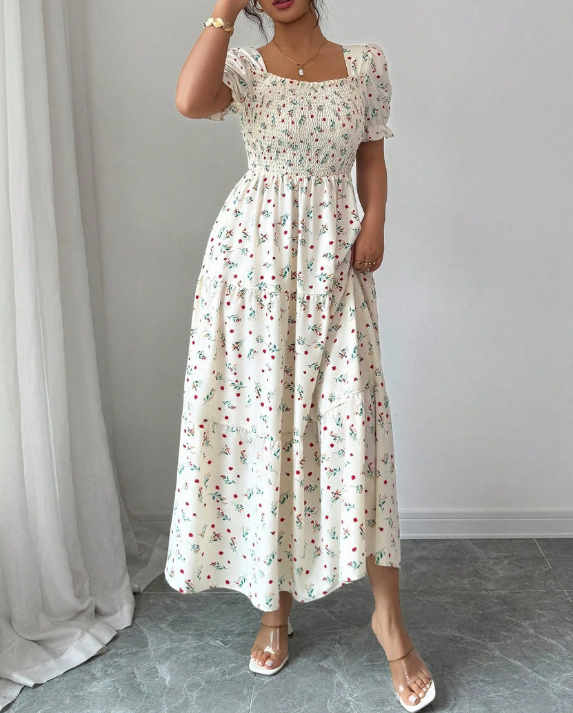 Gaia Elegant Printed Full-Skirt Dress