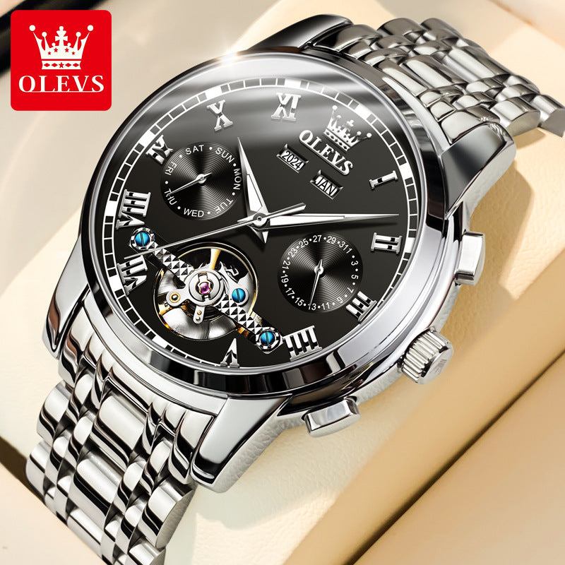 Oupink Skeleton Automatic Men’s Watch – Multifunction Moon Phase 30M Waterproof