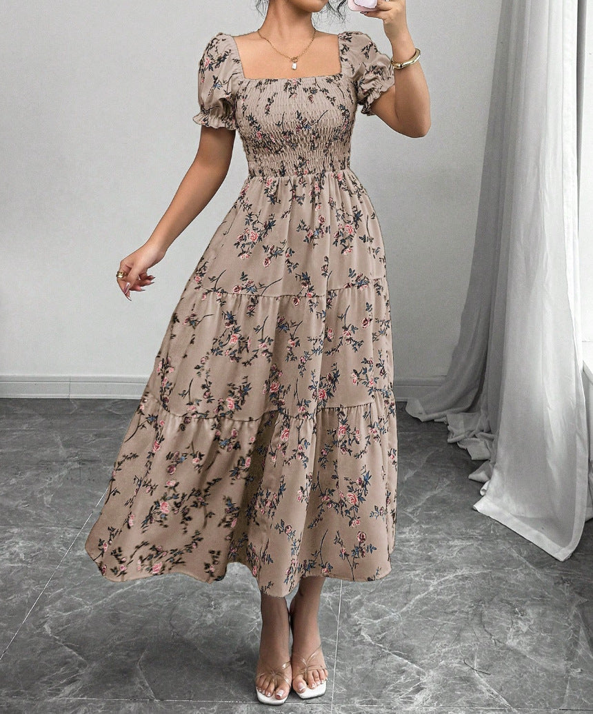 Gaia Elegant Printed Full-Skirt Dress