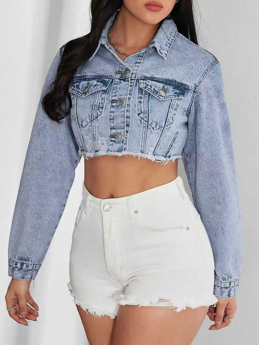 Nyx Light-Blue Denim Cropped Top