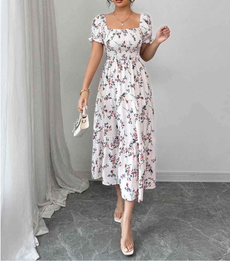 Gaia Elegant Printed Full-Skirt Dress