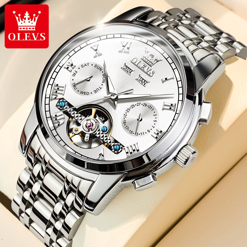 Oupink Skeleton Automatic Men’s Watch – Multifunction Moon Phase 30M Waterproof