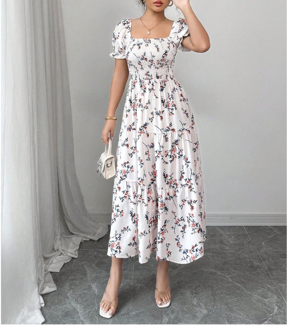 Gaia Elegant Printed Full-Skirt Dress