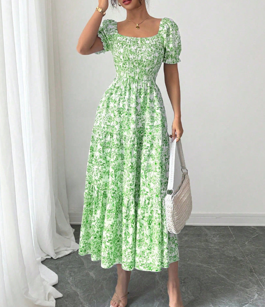 Gaia Elegant Printed Full-Skirt Dress