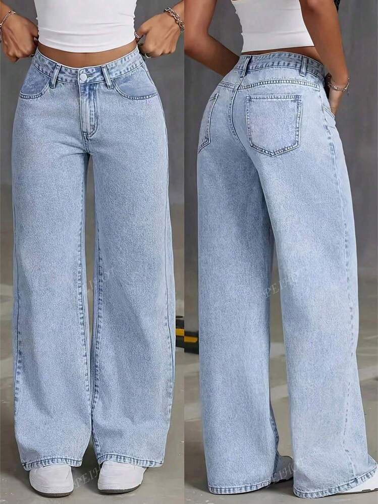 Retro High-Waist Wide-Leg Straight Jeans