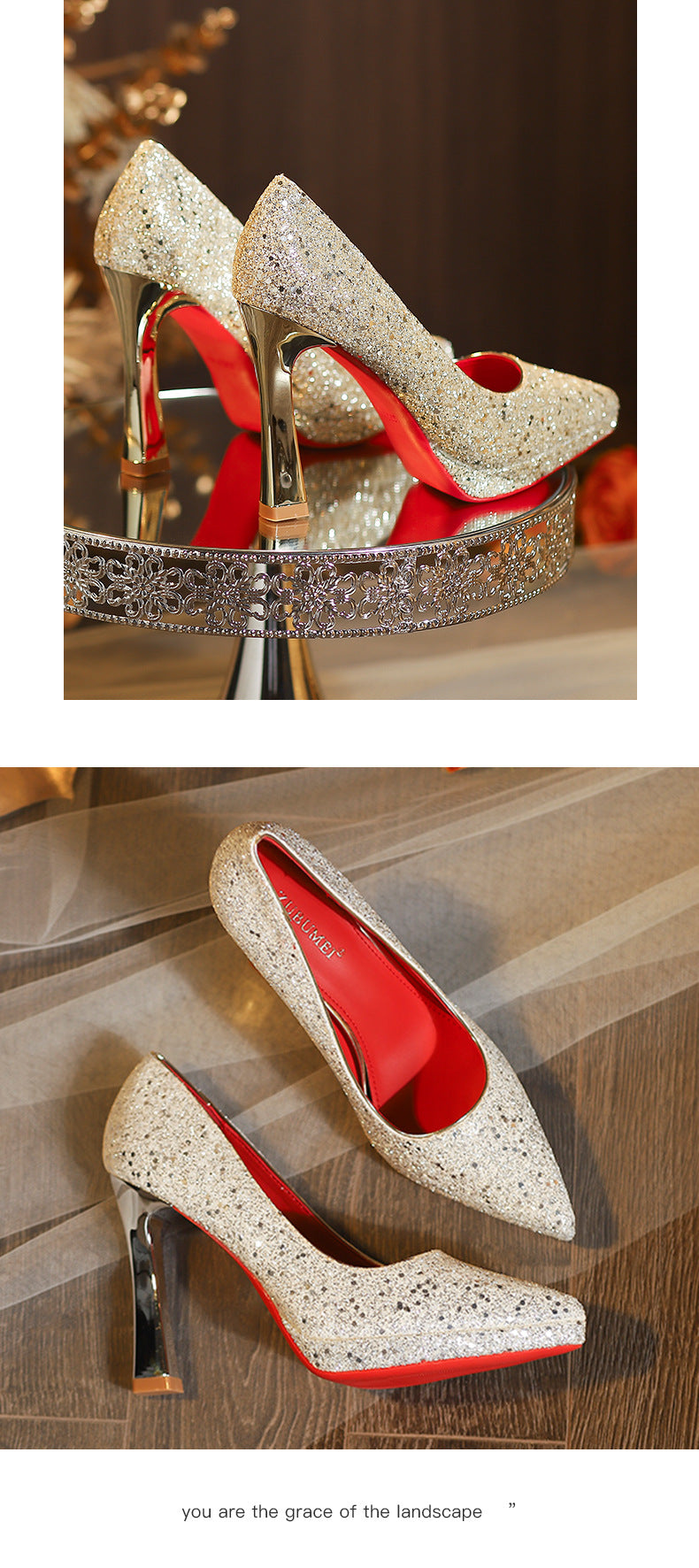 Eiria Luxury Pointed-Toe Sequin Stiletto Heels – Bridesmaid & Bridal Platform Shoes