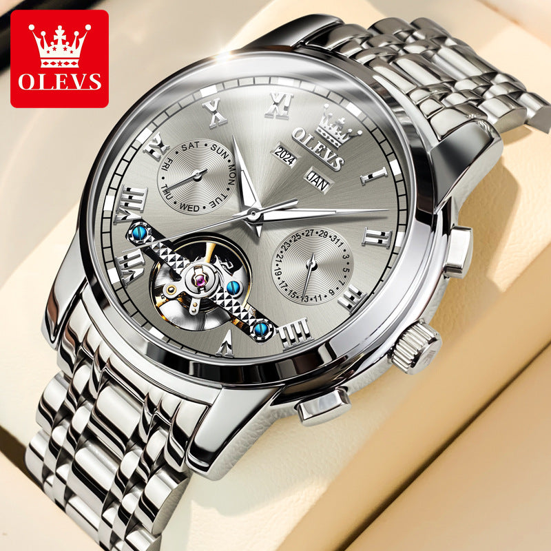 Oupink Skeleton Automatic Men’s Watch – Multifunction Moon Phase 30M Waterproof