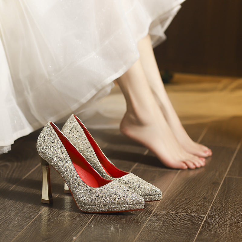 Eiria Luxury Pointed-Toe Sequin Stiletto Heels – Bridesmaid & Bridal Platform Shoes