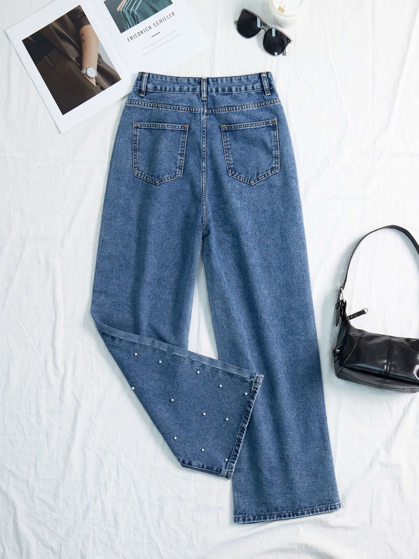 Iris Beaded Sweet Wash High-Waist Wide-Leg Jeans