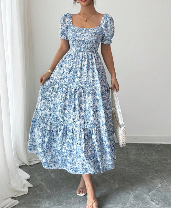 Gaia Elegant Printed Full-Skirt Dress