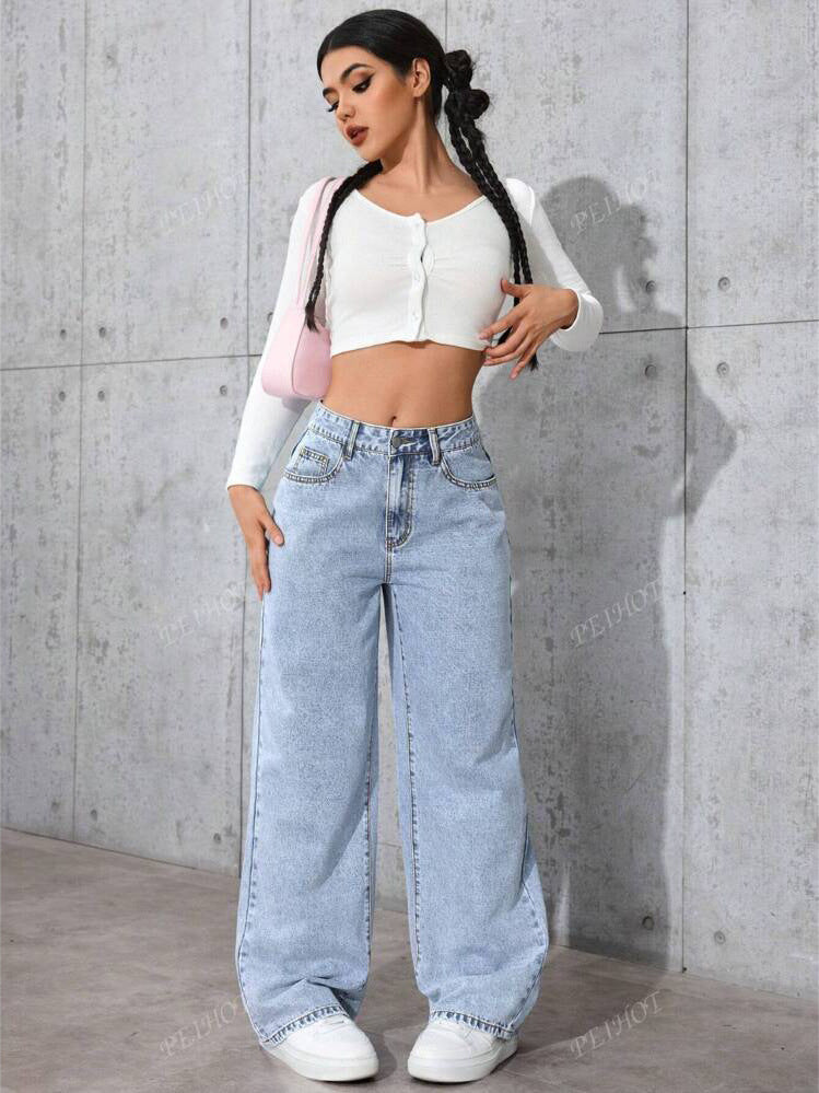 Retro High-Waist Wide-Leg Straight Jeans