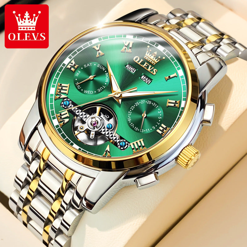 Oupink Skeleton Automatic Men’s Watch – Multifunction Moon Phase 30M Waterproof