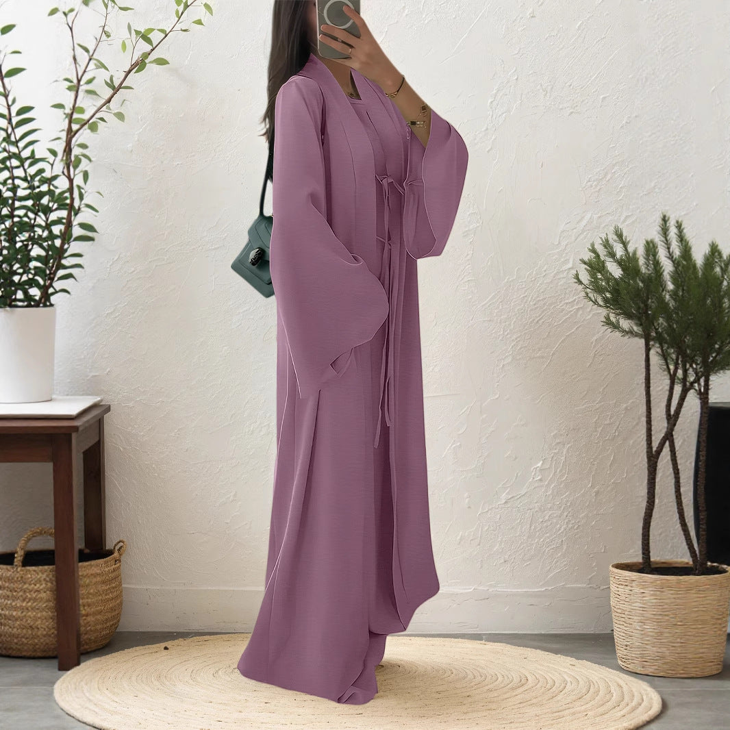 Juno Flowy Tie-Waist Cardigan Vest Dress Set — Middle Eastern Inspired Two-Piece