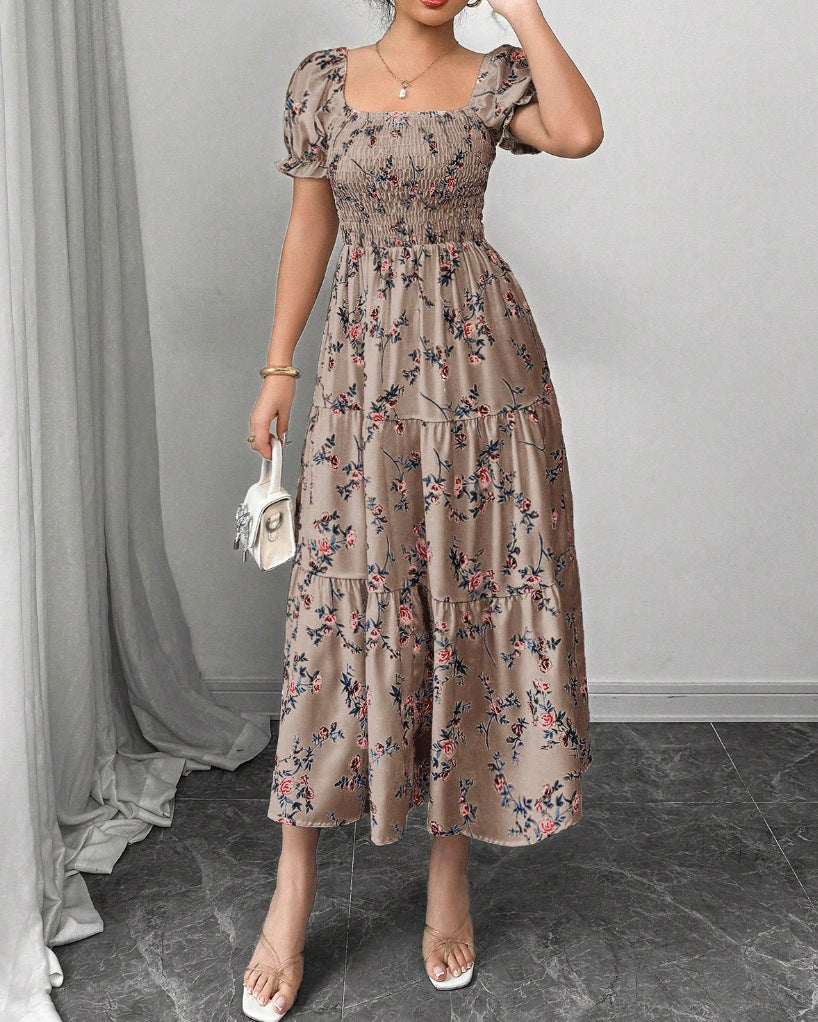 Gaia Elegant Printed Full-Skirt Dress