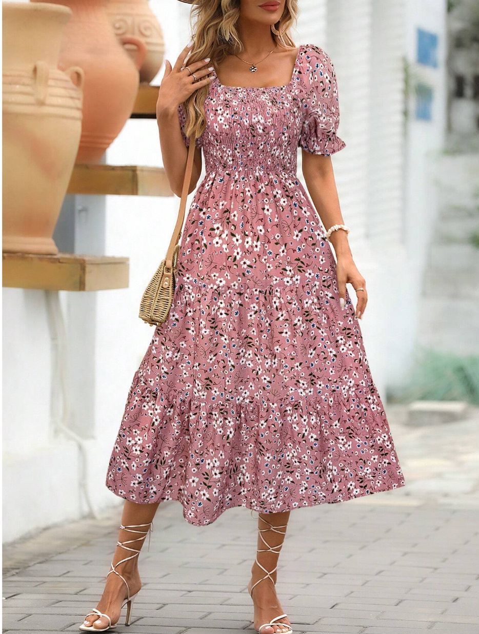 Gaia Elegant Printed Full-Skirt Dress