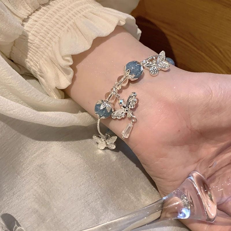 Ethereal Butterfly & Crystal Bead Bracelet – Elegant Women’s Jewelry Gift
