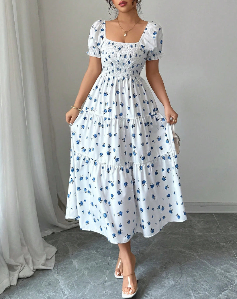 Gaia Elegant Printed Full-Skirt Dress